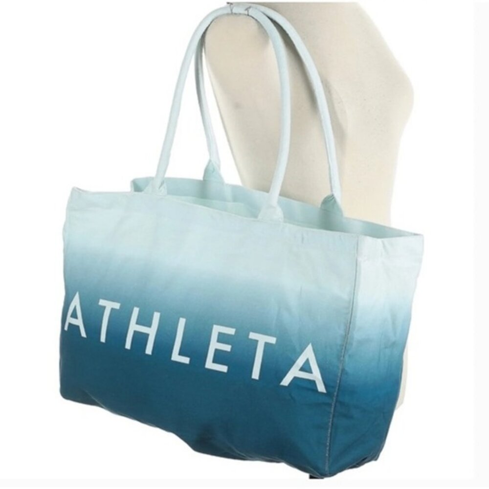 Athleta | Beach Bag Gym Bag Tote Blue Ombre White Canvas Shopping Bag